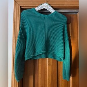 Billabong Women's Green Crew Neck Cropped Sweater